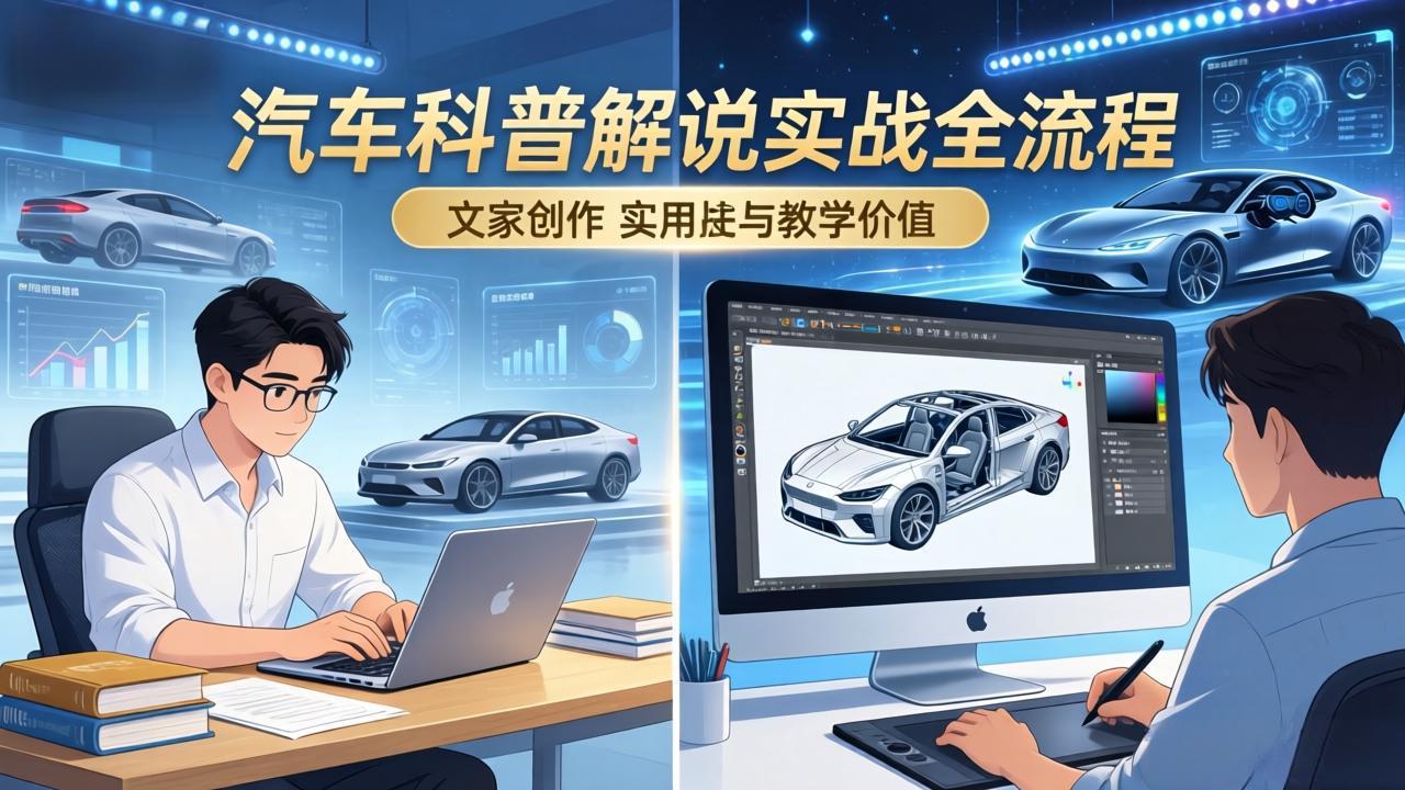 抖音汽车科普解说实战：文案+动画+画面处理+去水印全流程，打造专业汽车科普视频-项目资源网