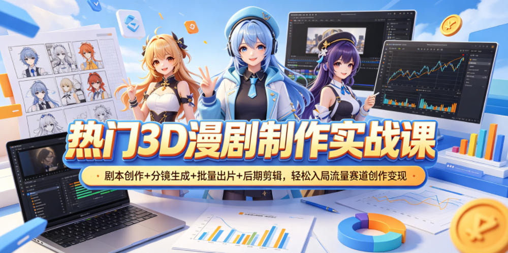 热门3D漫剧制作实战课，剧本创作+分镜生成+批量出片+后期剪辑，轻松入局流量赛道创作变现-项目资源网
