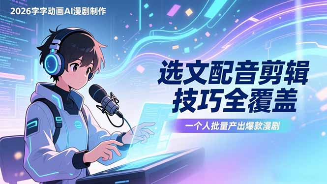 2026字字动画AI漫剧制作-1期，选文配音剪辑技巧全覆盖，一个人就能批量产出爆款漫剧-项目资源网