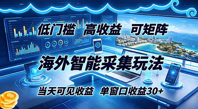 海外智能采集玩法，低门槛高单价可矩阵，当天可见收益，单窗口30+-项目资源网