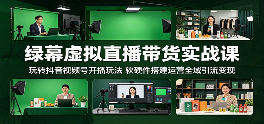 绿幕虚拟直播带货实战课：玩转抖音视频号开播玩法，软硬件搭建运营全域引流变现-项目资源网