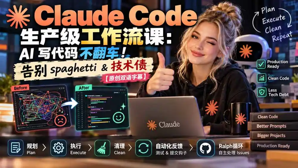 Claude Code 生产级工作流课:AI 写代码不翻车!告别 spaghetti & 技术债【原创双语字幕】-项目资源网