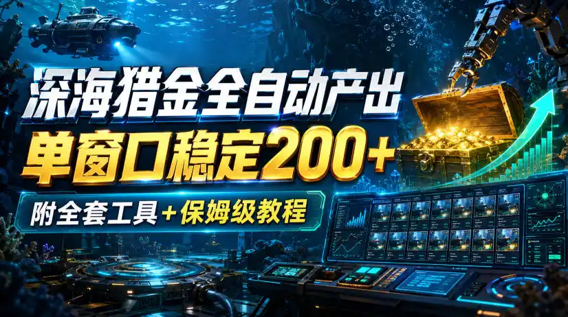 深海猎金全自动产出，单窗口稳定200+，附全套工具+保姆级教程【揭秘】-项目资源网