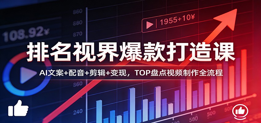 排名视界爆款打造课：AI文案+配音+剪辑+变现，TOP盘点视频制作全流程-项目资源网