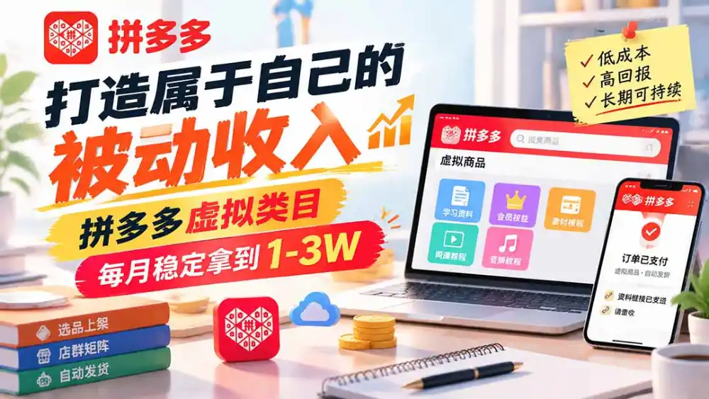 打造属于自己的被动收入,拼多多虚拟类目,每月稳定拿到 1-3W 打造属于自己的被动收入,拼多多虚拟类目,每月稳定拿到 1-3W