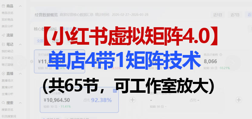 小红书虚拟矩阵4.0技术：单店4带1矩阵(共65节，可工作室放大)-项目资源网