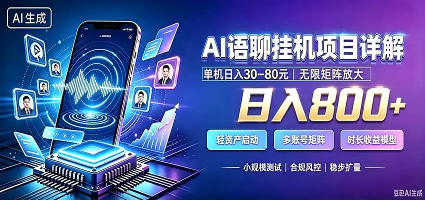 AI语聊挂机，日入800+，适用个人副业，工作室矩阵操作-项目资源网