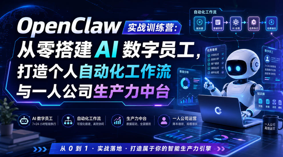 OpenClaw实战训练营：从零搭建AI数字员工，打造个人自动化工作流与一人公司生产力中台-项目资源网
