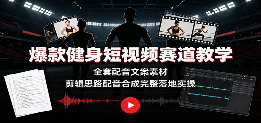 爆款健身短视频赛道教学：全套配音文案素材，剪辑思路配音合成完整落地实操-项目资源网