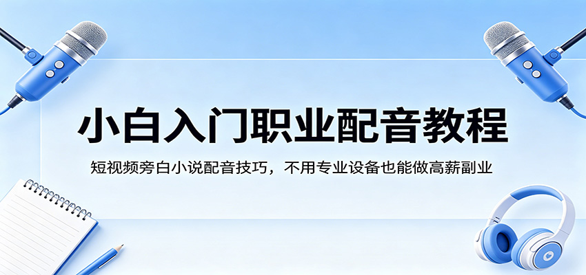 小白入门职业配音教程，短视频旁白小说配音技巧，不用专业设备也能做高薪副业-项目资源网