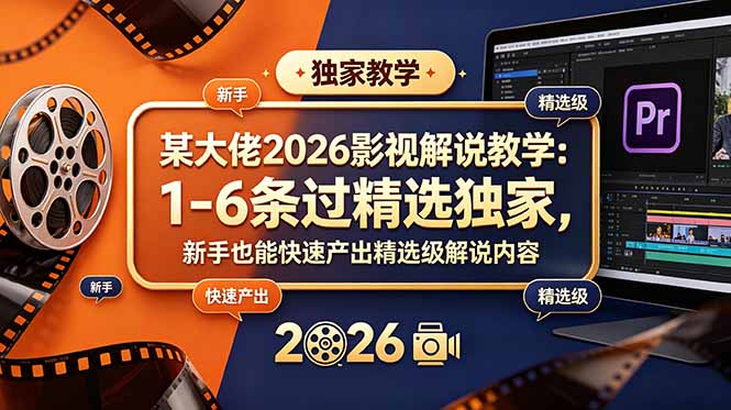 某大佬2026影视解说教学：1-6条过精选独家，新手也能快速产出精选级解说内容-项目资源网