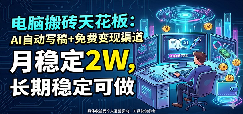 电脑搬砖天花板:AI自动写稿+免费变现渠道,月稳定2W,长期稳定可做-项目资源网