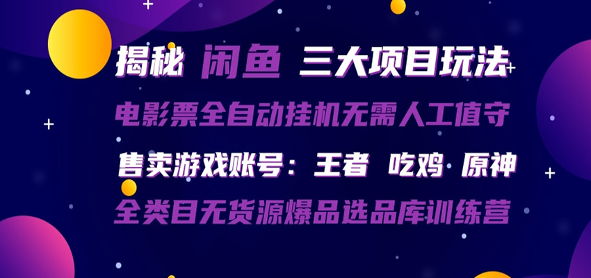 闲鱼三种玩法 全自动电影票 售卖游戏账号 爆品选品库训练营-项目资源网