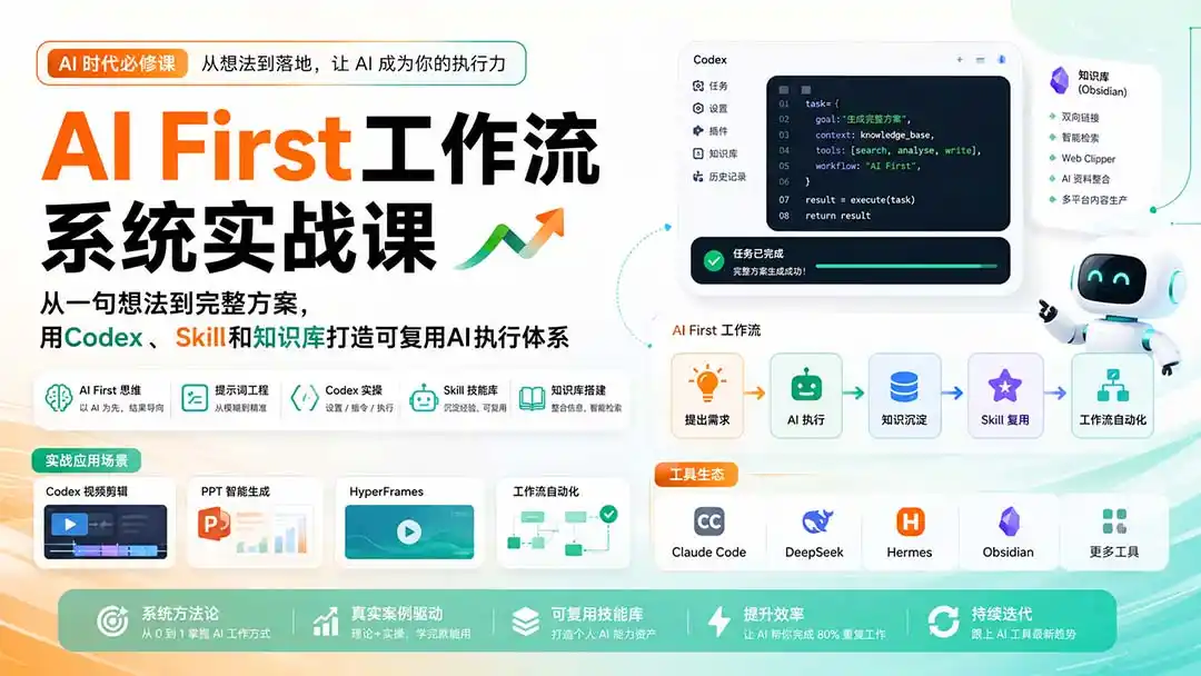 AI First工作流系统实战课：从一句想法到完整方案，用Codex、Skill和知识库打造可复用AI执行体系-项目资源网