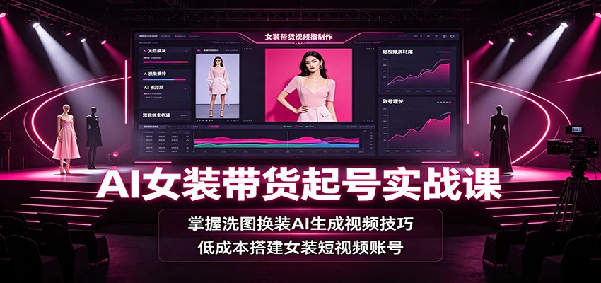 AI女装带货起号实战课：掌握洗图换装AI生成视频技巧，低成本搭建女装短视频账号-项目资源网