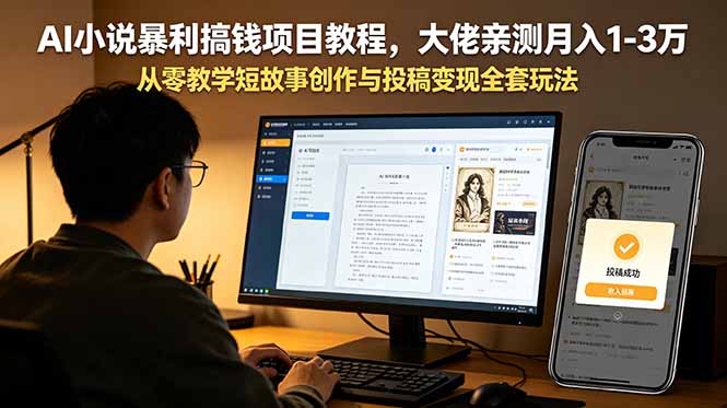 AI小说暴利搞钱项目教程，大佬亲测月入1-3万，从零教学短故事创作与投稿变现全套玩法-项目资源网