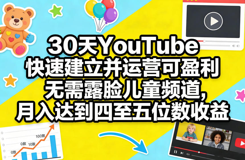 30天YouTube快速建立并运营可盈利无需露脸儿童频道，月入达到四至五位数收益-项目资源网