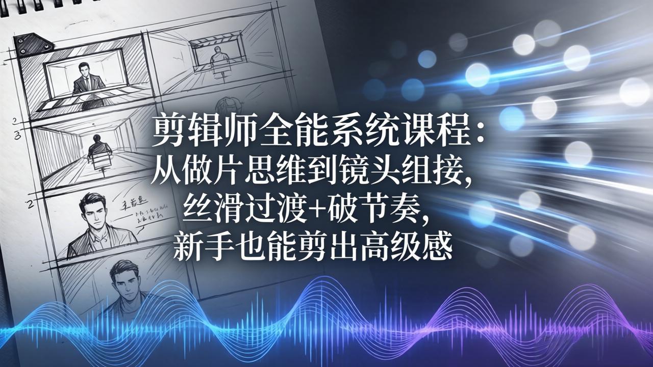 剪辑师全能系统课程：从做片思维到镜头组接，丝滑过渡+破节奏，新手也能剪出高级感-项目资源网