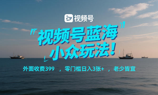 视频号蓝海小众玩法！外面收费399，零门槛日入3张+，老少皆宜-项目资源网