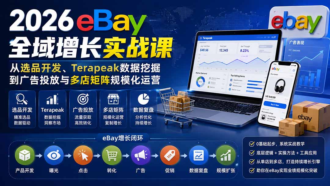 2026-Vincent eBay全域增长实战课-无水印:从选品开发、Terapeak数据挖掘到广告投放与多店矩阵规模化运营-项目资源网