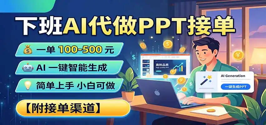 下班AI代做PPT接单，一单100-500，AI一键生成，小白也能做，附接单渠道-项目资源网