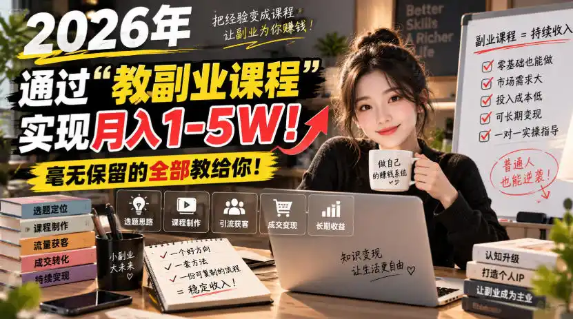 2026年通过“教副业课程”实现月入1-5W！毫无保留的全部教给你！【揭秘】-项目资源网