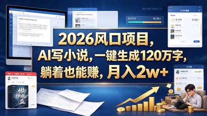 2026 风口项目，AI 写小说，一键生成 120 万字，躺着也能赚，月入 2w +-项目资源网