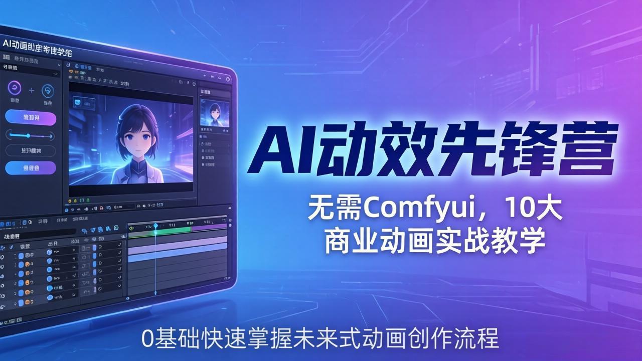 AI 动效先锋营：无需Comfyui，10大商业动画实战教学，0基础快速掌握未来式动画创作流程-项目资源网