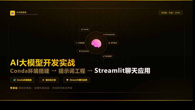 AI大模型开发实战：Conda环境搭建→提示词工程→Streamlit聊天应用，零基础到项目落地-项目资源网