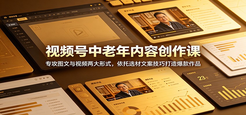 视频号中老年内容创作课：专攻图文与视频两大形式，依托选材文案技巧打造爆款作品-项目资源网
