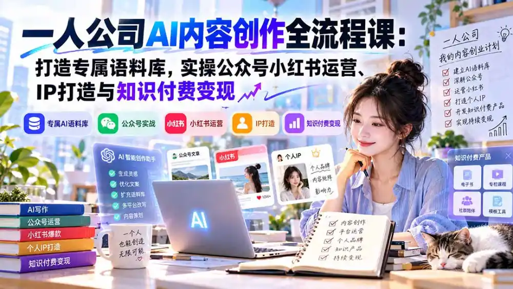 一人公司AI内容创作全流程课：打造专属语料库，实操公众号小红书运营、IP打造与知识付费变现方法论-项目资源网