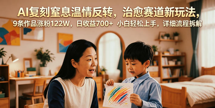 AI复刻窒息温情反转，治愈赛道新玩法，9条作品涨粉122W，日收益700+ 小白轻松上手，详细流程拆解-项目资源网
