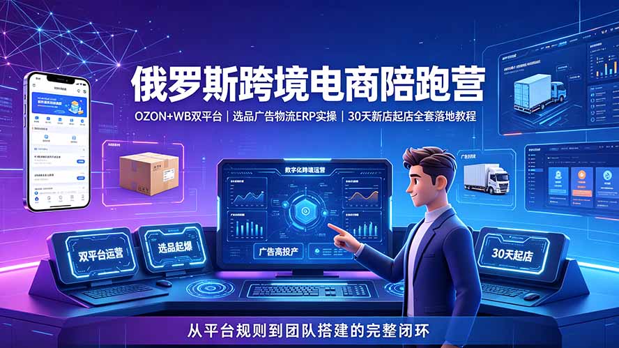 2026俄罗斯跨境电商陪跑营：OZON+WB双平台｜选品广告物流ERP实操｜30天新店起店全套落地教程-项目资源网