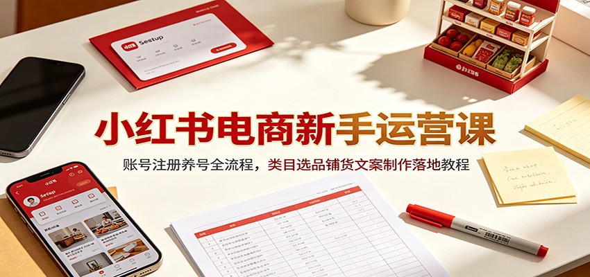 小红书电商新手运营课：账号注册养号全流程，类目选品铺货文案制作落地教程-项目资源网
