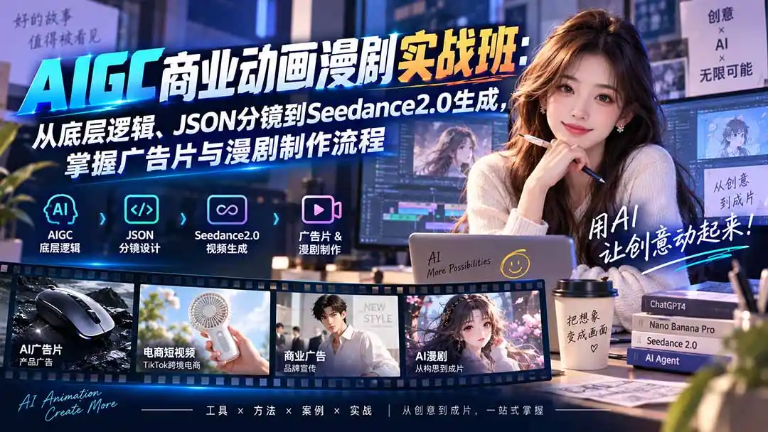 AIGC商业动画漫剧实战班-更新：从底层逻辑、JSON分镜到Seedance2.0生成，掌握广告片与漫剧制作流程-项目资源网
