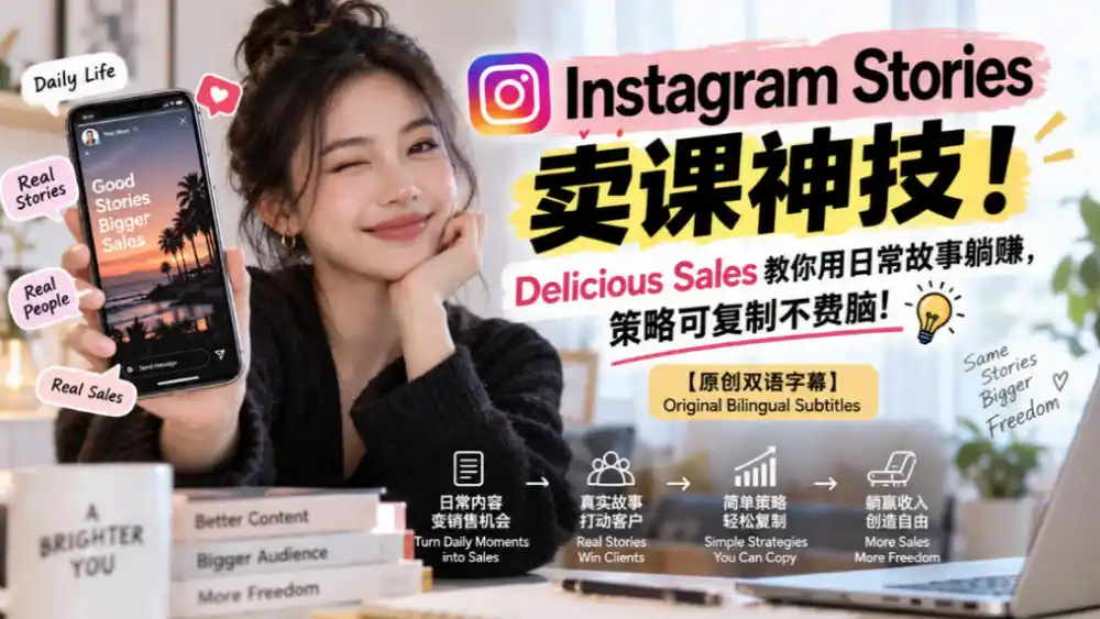 Instagram Stories卖课神技!Delicious Sales教你用日常故事躺賺,策略可复制不费脑!【原创双语字幕】-项目资源网