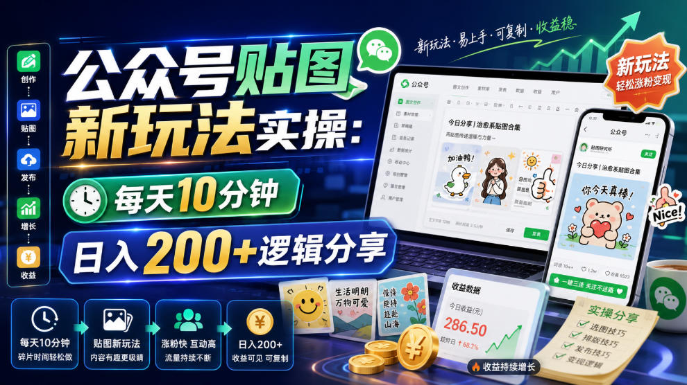 公众号贴图新玩法实操,每天10分钟,日入200+逻辑分享-项目资源网