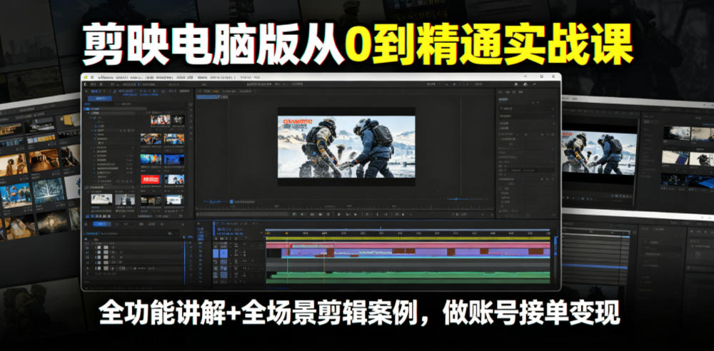 剪映电脑版从0到精通实战课，全功能讲解+全场景剪辑案例，做账号接单变现-项目资源网