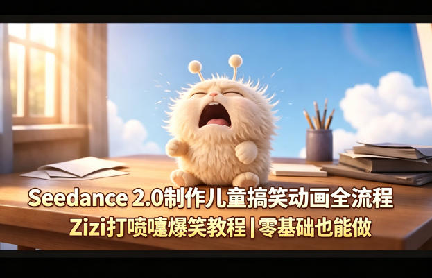 Seedance 2.0制作儿童搞笑动画全流程Zizi打喷嚏爆笑教程｜零基础也能做-项目资源网