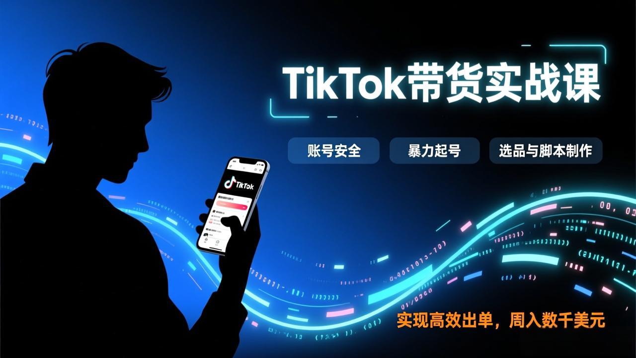TikTok带货实战课，涵盖账号安全、暴力起号、选品与脚本制作，实现高效出单，周入数千美元-项目资源网