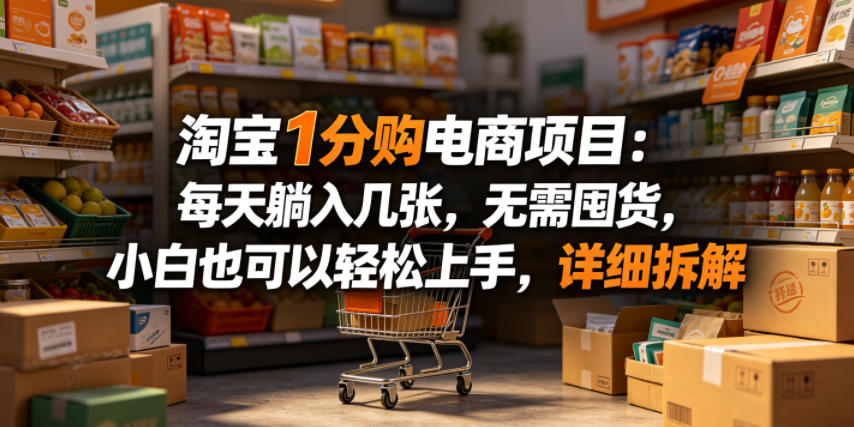 淘宝1分购电商项目:每天躺入几张,无需囤货,小白也可以轻松上手,详细拆解-项目资源网