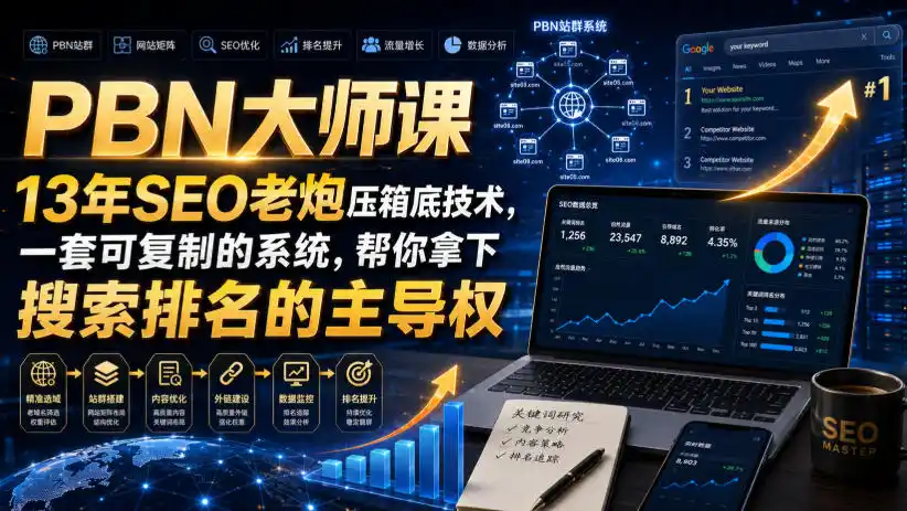 PBN大师课13年SEO老炮压箱底技术，一套可复制的系统，帮你拿下搜索排名的主导权【原创双语字幕】-项目资源网