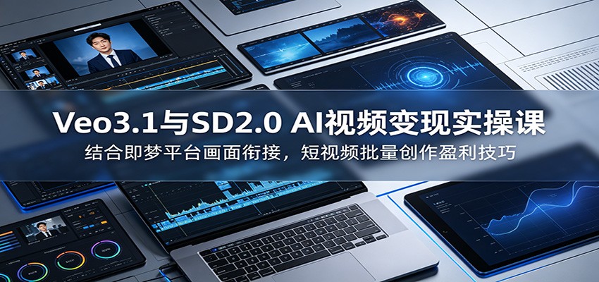 Veo3.1与SD2.0 AI视频变现实操课课：结合即梦平台画面衔接，短视频批量创作盈利技巧-项目资源网