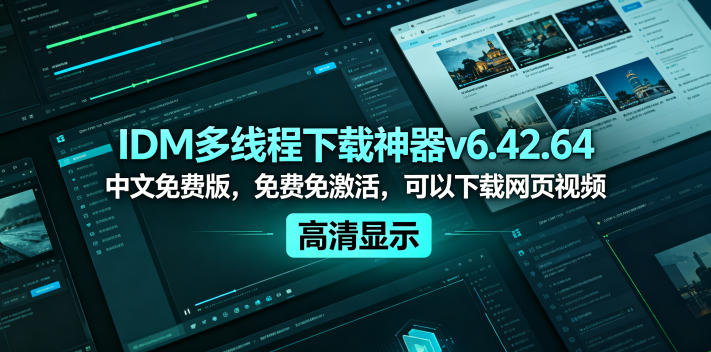 IDM多线程下载神器v6.42.64中文免费版,免费免激活,可以下载网页视频(例如飞书文档内的视频)