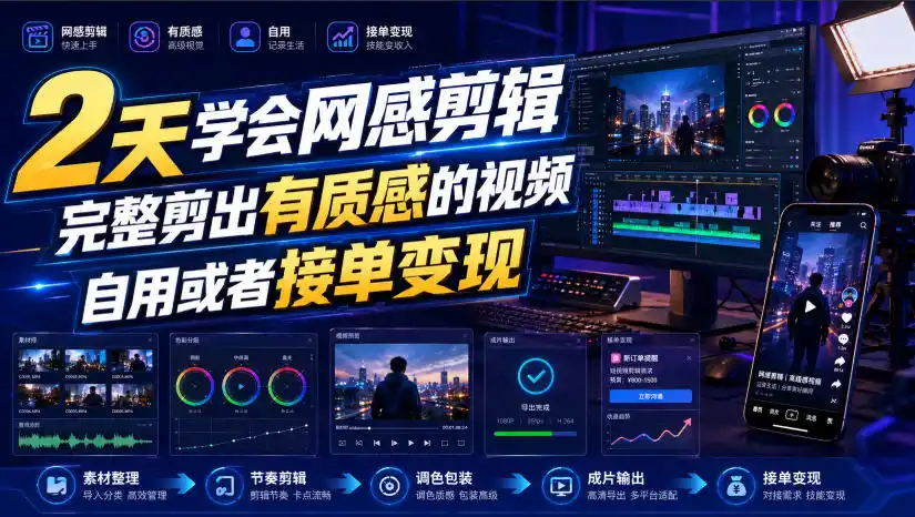 2天学会网感剪辑，完整剪出有质感的视频，自用或者接单变现-项目资源网