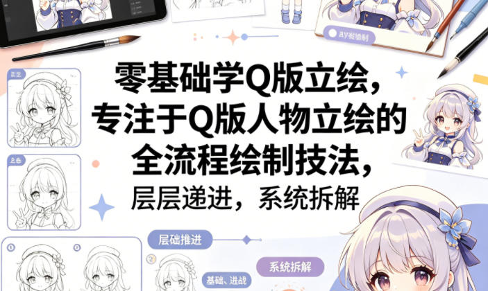 零基础学Q版立绘，专注于Q版人物立绘的全流程绘制技法，层层递进，系统拆解-项目资源网