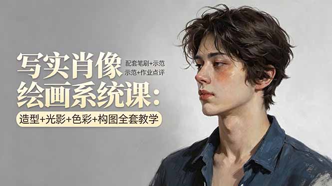 写实肖像绘画系统课：造型+光影+色彩+构图全套教学，配套笔刷+示范+作业点评-项目资源网