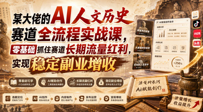 某大佬的AI人文历史赛道全流程实战课，零基础抓住赛道长期流量红利，实现稳定副业增收-项目资源网