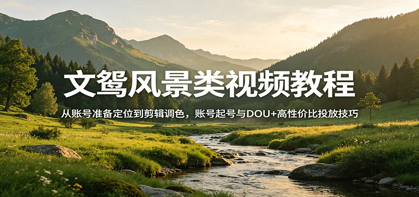 文鸳风景类视频教程：从账号准备定位到剪辑调色，账号起号与DOU+高性价比投放技巧-项目资源网