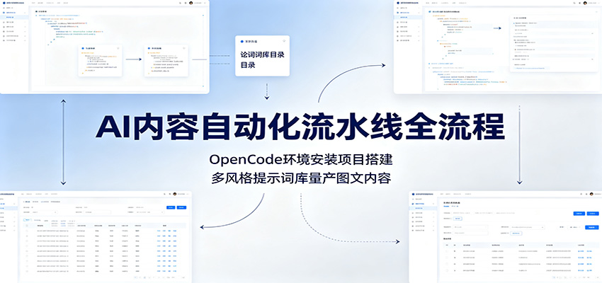 AI内容自动化流水线全流程：OpenCode环境安装项目搭建，多风格提示词库量产图文内容-项目资源网